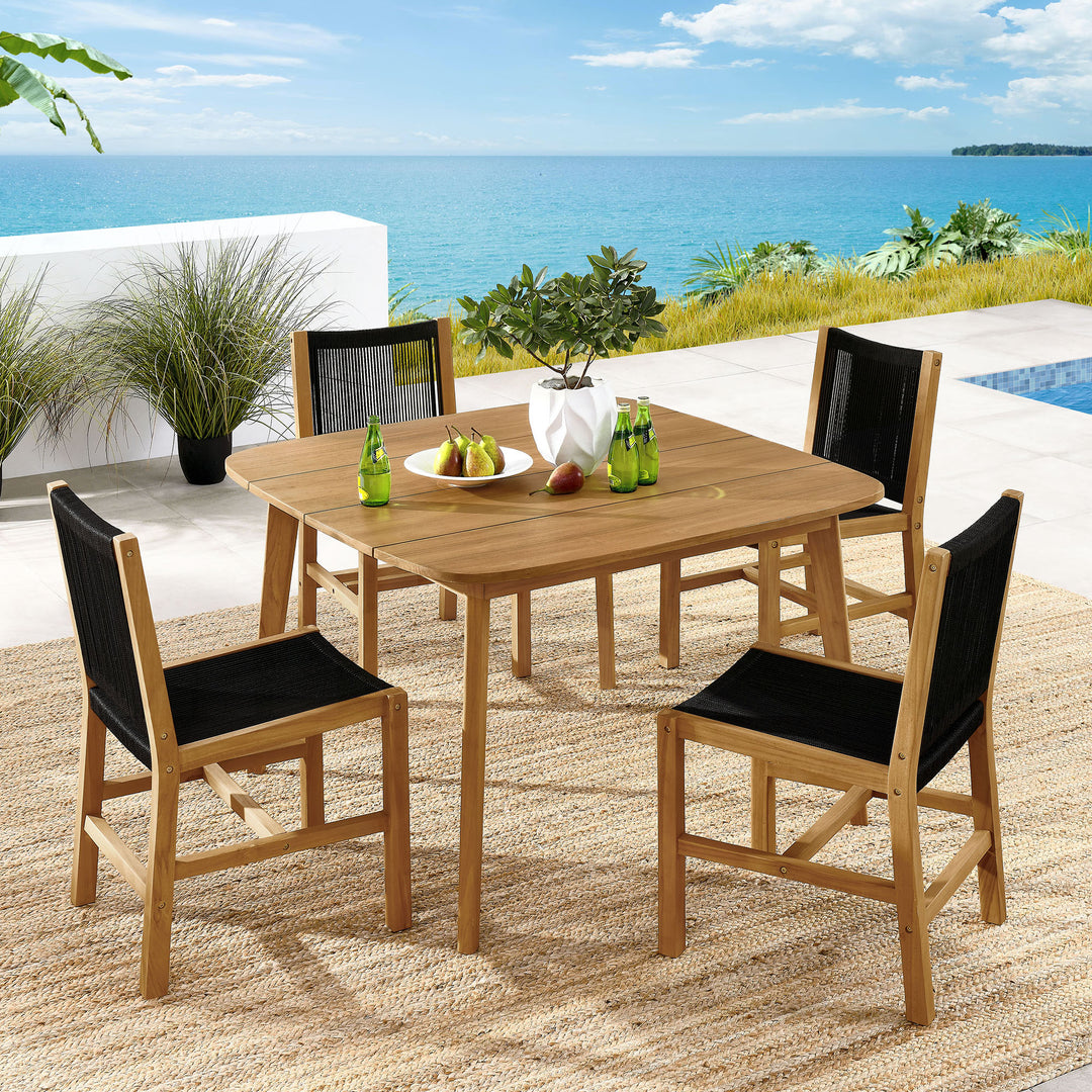 Valencia 5-Piece Outdoor Patio Teak and Rope Dining Set with Armless Chairs