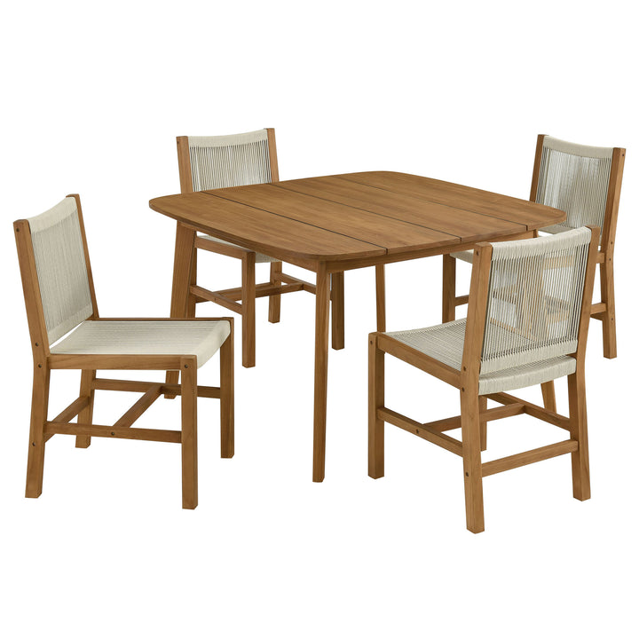 Valencia 5-Piece Outdoor Patio Teak and Rope Dining Set with Armless Chairs