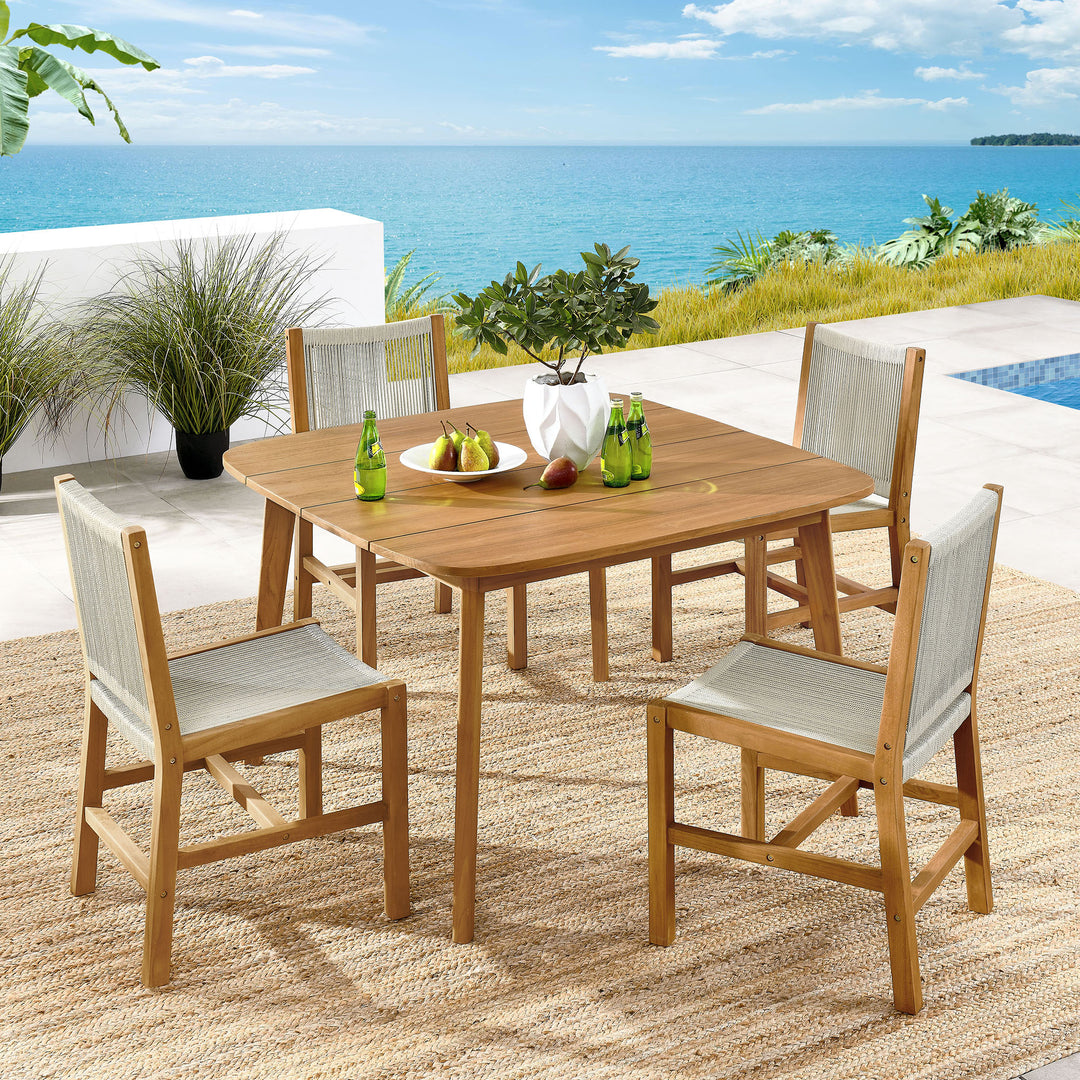 Valencia 5-Piece Outdoor Patio Teak and Rope Dining Set with Armless Chairs