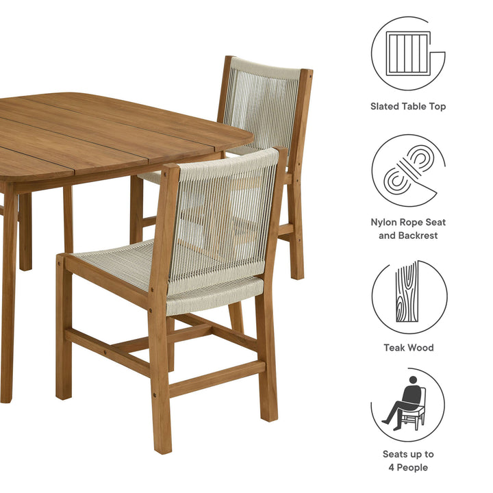 Valencia 5-Piece Outdoor Patio Teak and Rope Dining Set with Armless Chairs