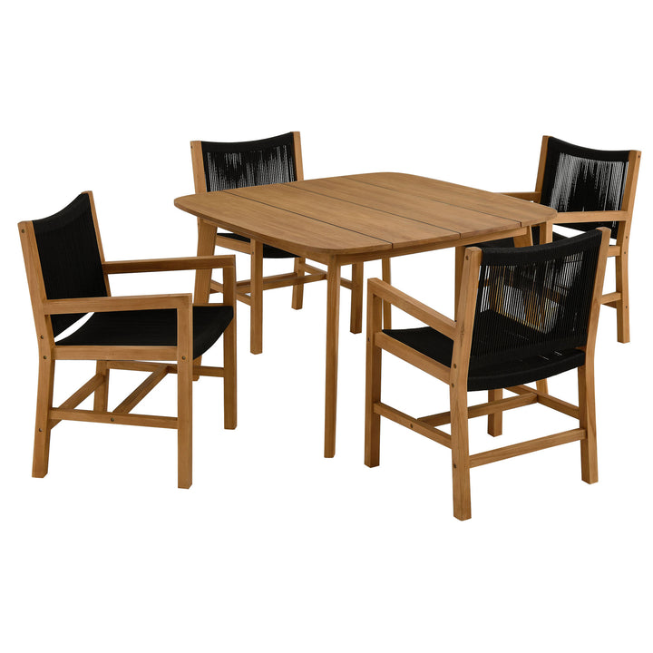 Veranda 5-Piece Outdoor Patio Teak and Rope Dining Set with Armchairs