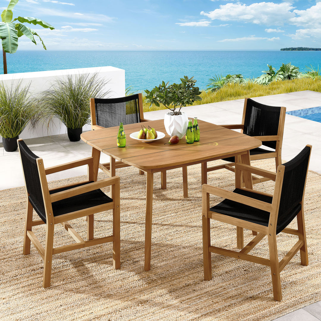 Veranda 5-Piece Outdoor Patio Teak and Rope Dining Set with Armchairs