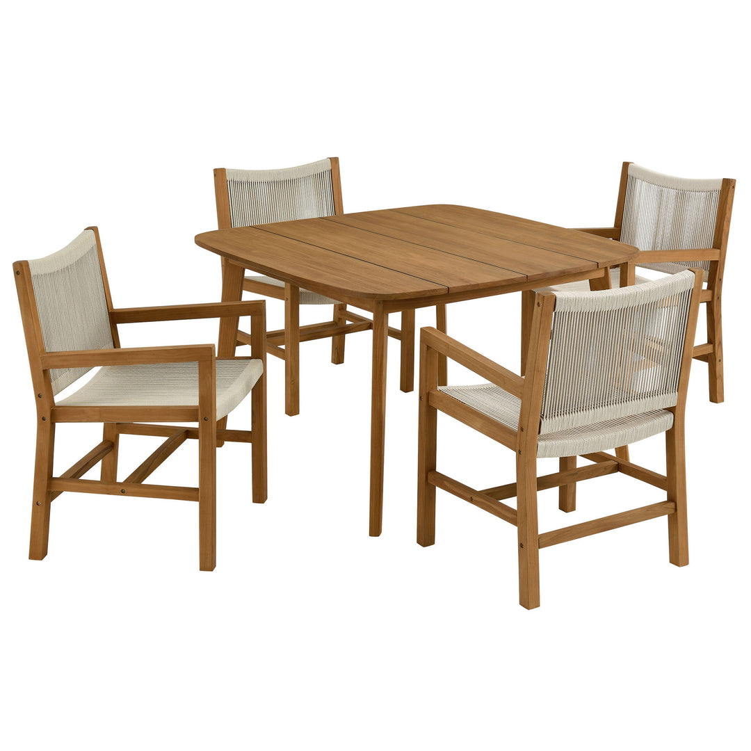 Veranda 5-Piece Outdoor Patio Teak and Rope Dining Set with Armchairs