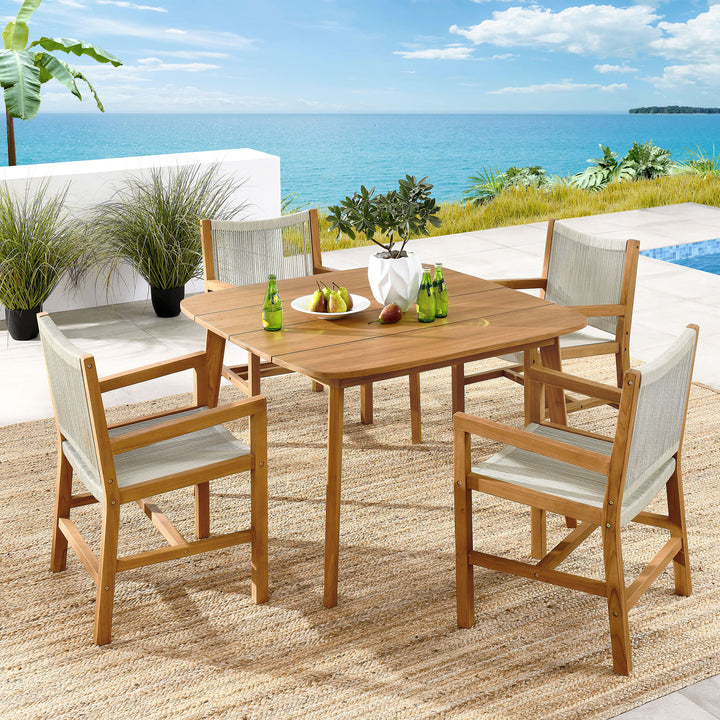 Veranda 5-Piece Outdoor Patio Teak and Rope Dining Set with Armchairs