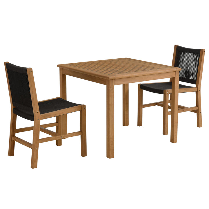 Valencia 3-Piece Outdoor Patio Teak and Rope Dining Set with Armless Chairs