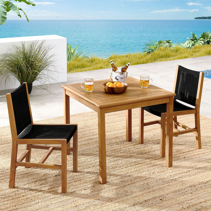 Valencia 3-Piece Outdoor Patio Teak and Rope Dining Set with Armless Chairs