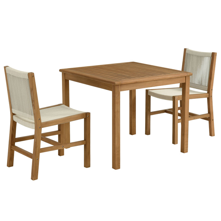 Valencia 3-Piece Outdoor Patio Teak and Rope Dining Set with Armless Chairs