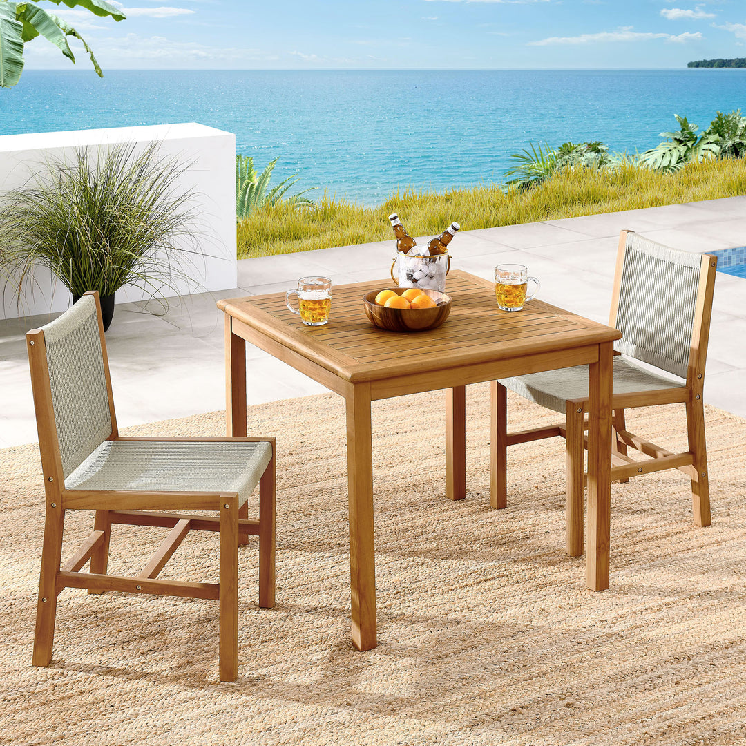 Valencia 3-Piece Outdoor Patio Teak and Rope Dining Set with Armless Chairs