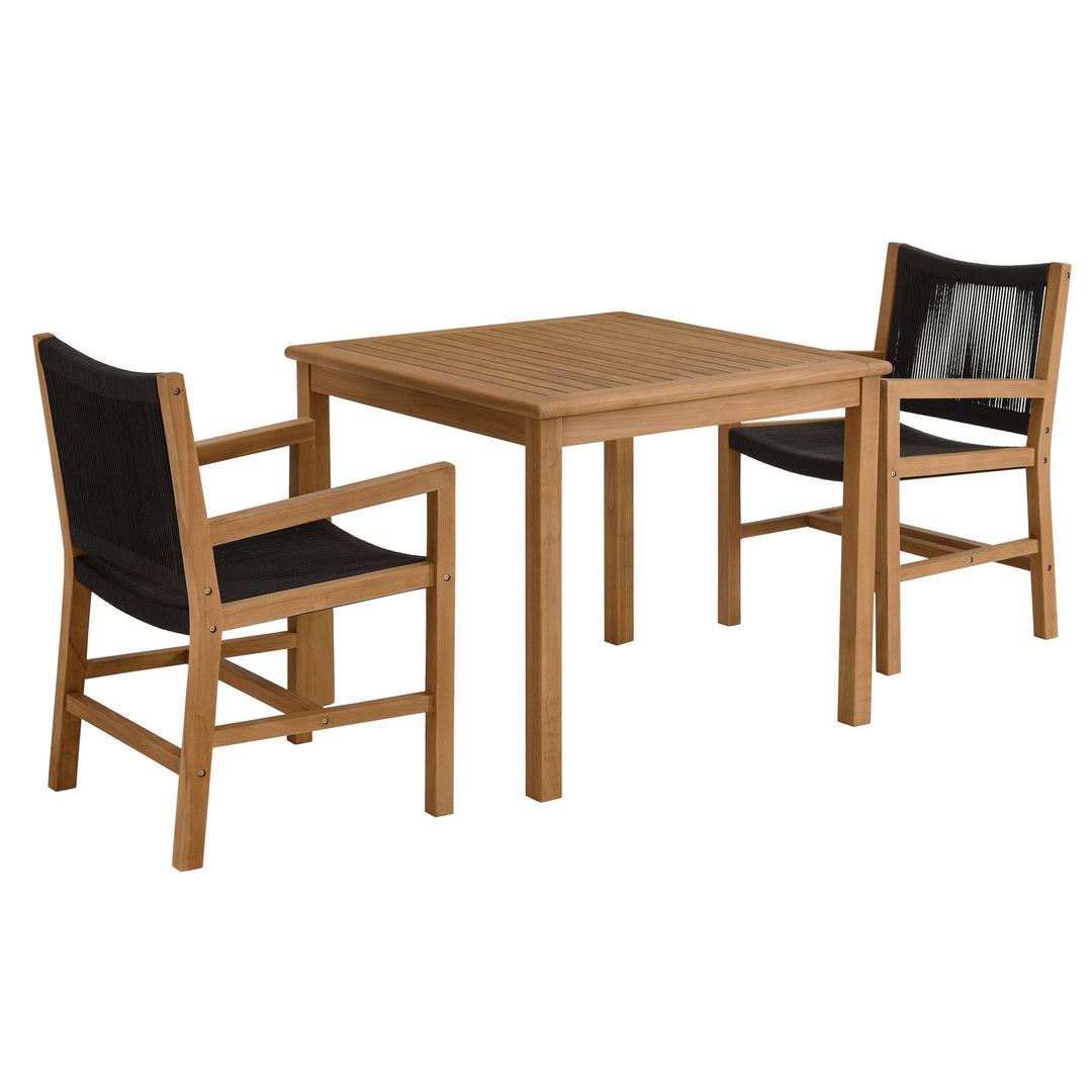 Valencia 3-Piece Outdoor Patio Teak and Rope Dining Set with Armchairs