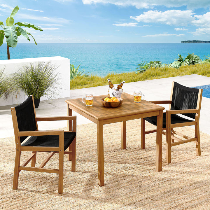 Valencia 3-Piece Outdoor Patio Teak and Rope Dining Set with Armchairs