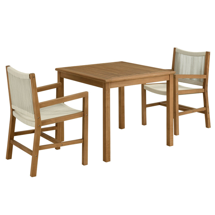 Valencia 3-Piece Outdoor Patio Teak and Rope Dining Set with Armchairs