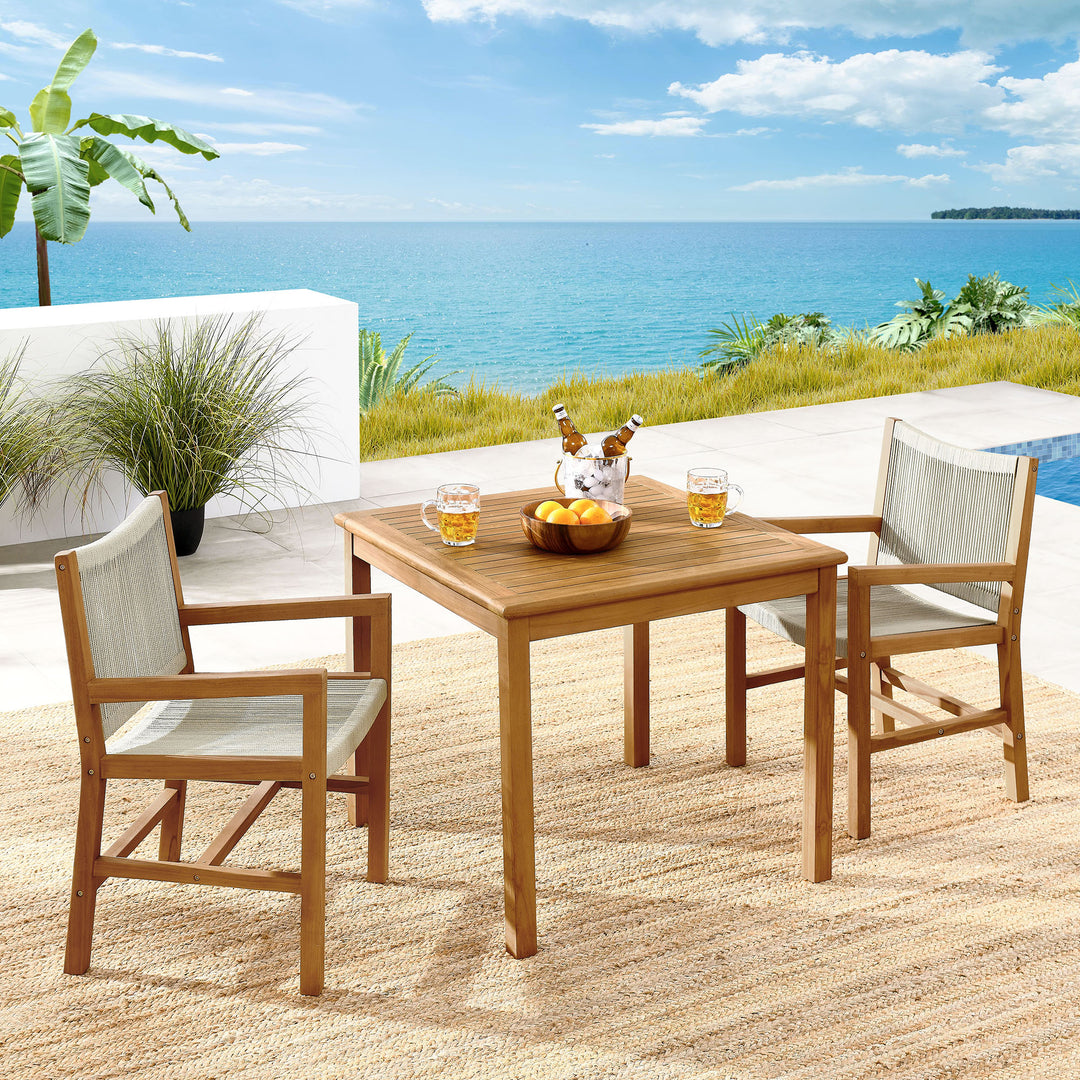 Valencia 3-Piece Outdoor Patio Teak and Rope Dining Set with Armchairs