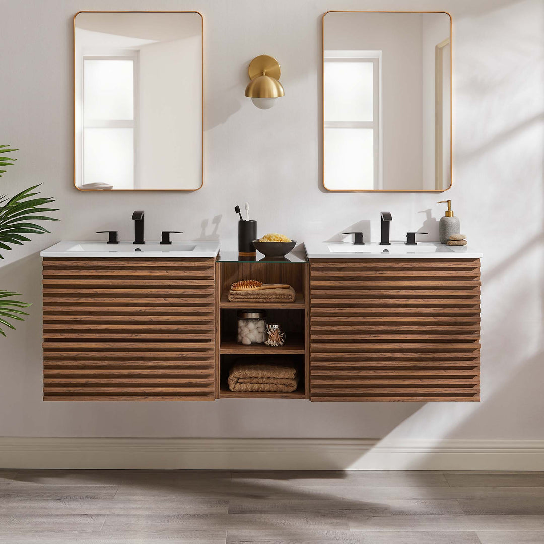 62" Wall-Mount Double Sink Bathroom Vanity by Midlands