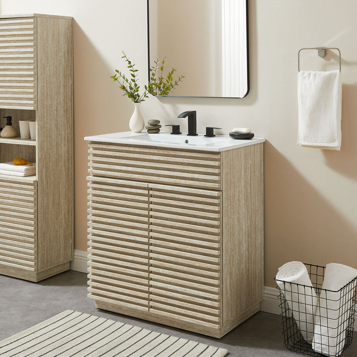 30" Faux Travertine Lavatory Console Cabinet