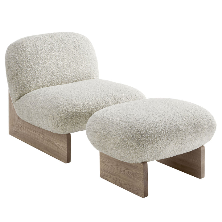 Luxe Boucle Fabric Lounge Chair and Ottoman Set