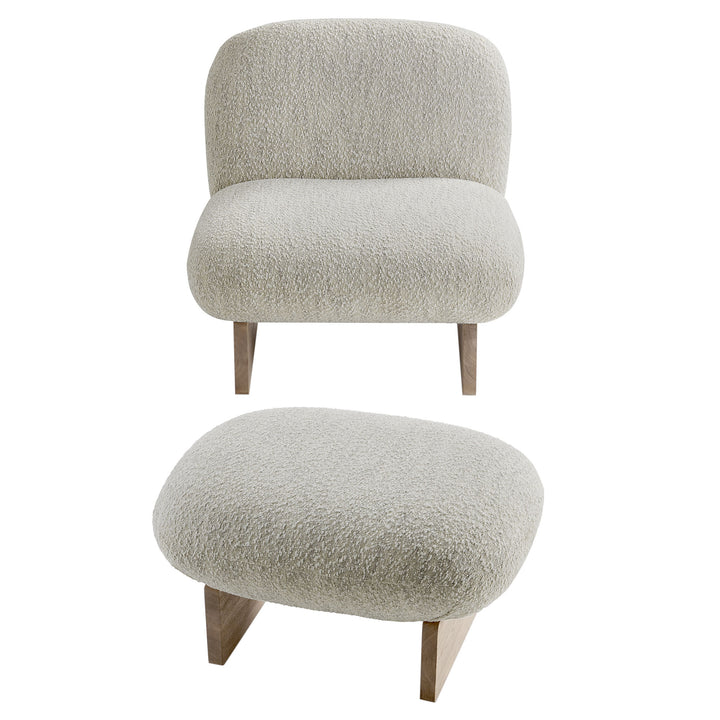 Luxe Boucle Fabric Lounge Chair and Ottoman Set