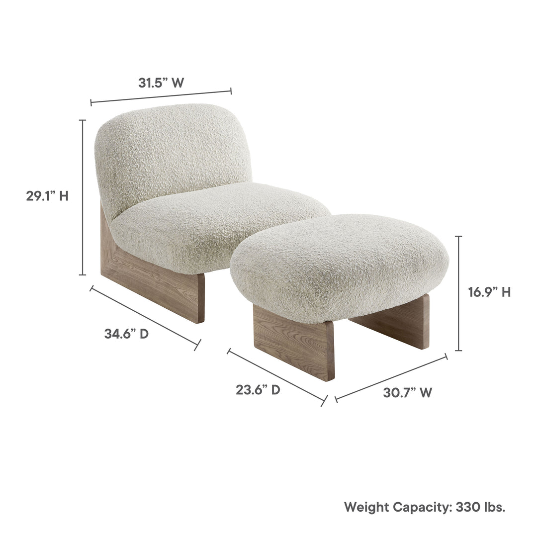 Luxe Boucle Fabric Lounge Chair and Ottoman Set