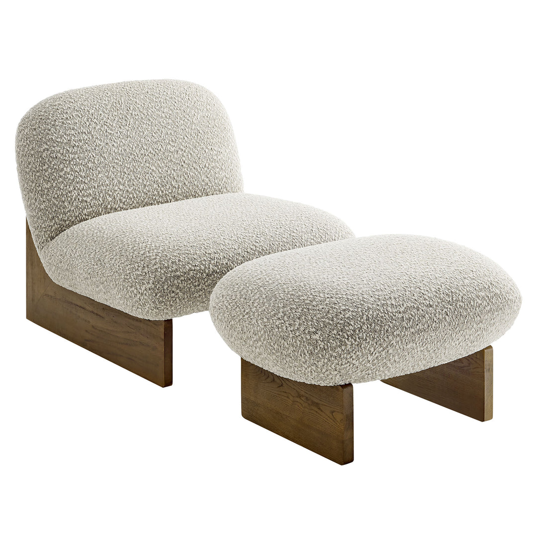 Luxe Boucle Fabric Lounge Chair and Ottoman Set