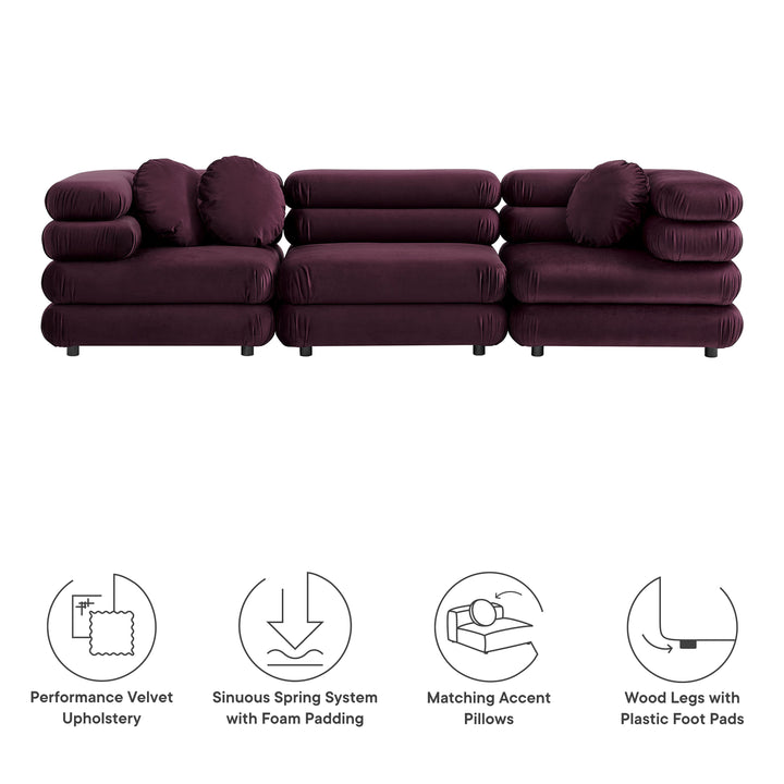 Joy 3-Piece Modular Performance Velvet Sectional Sofa