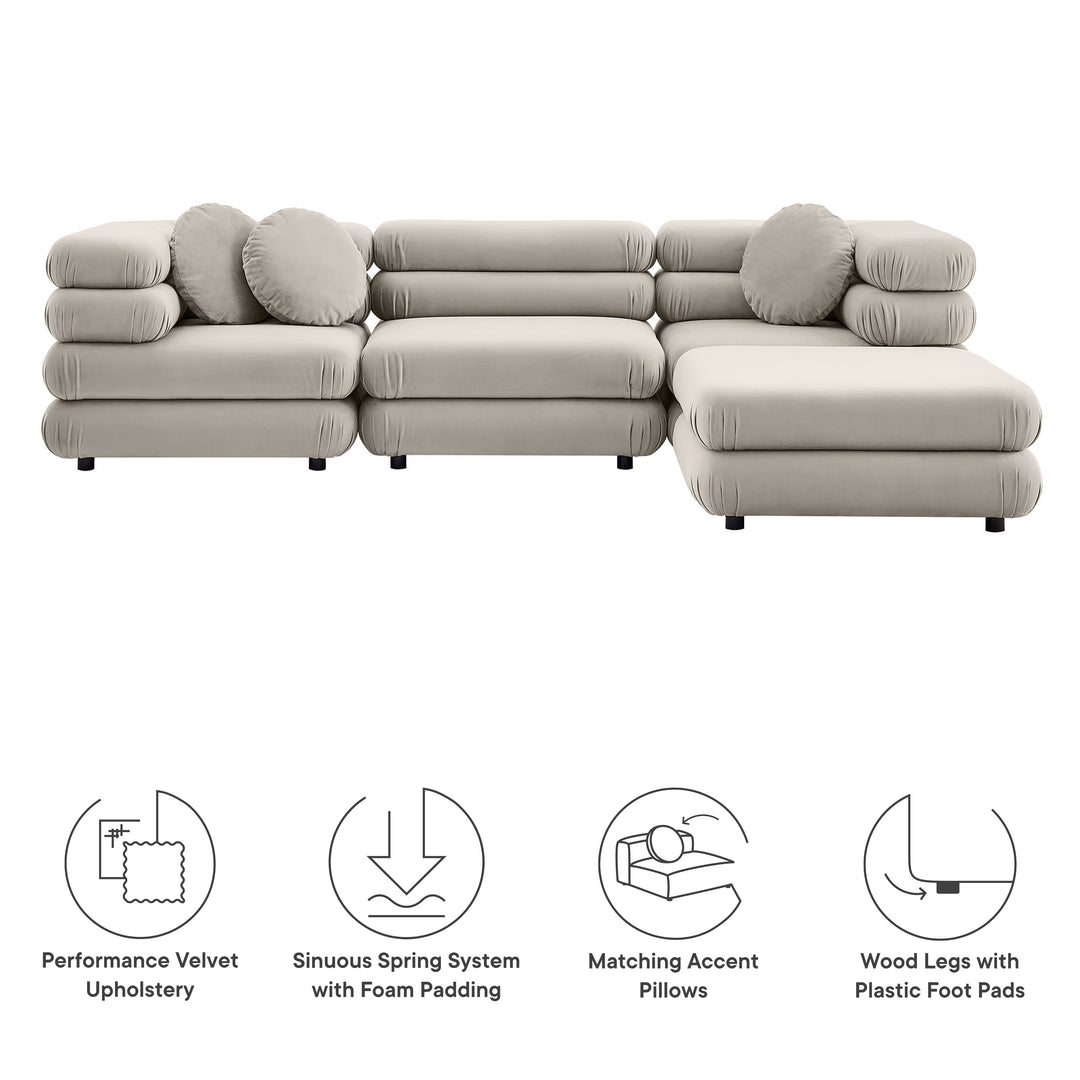 Joyous 4-Piece Modular Performance Velvet Sectional Sofa