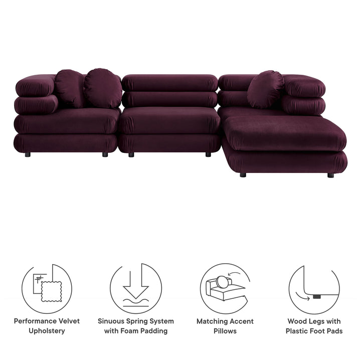 Joyous 4-Piece Modular Performance Velvet Sectional Sofa