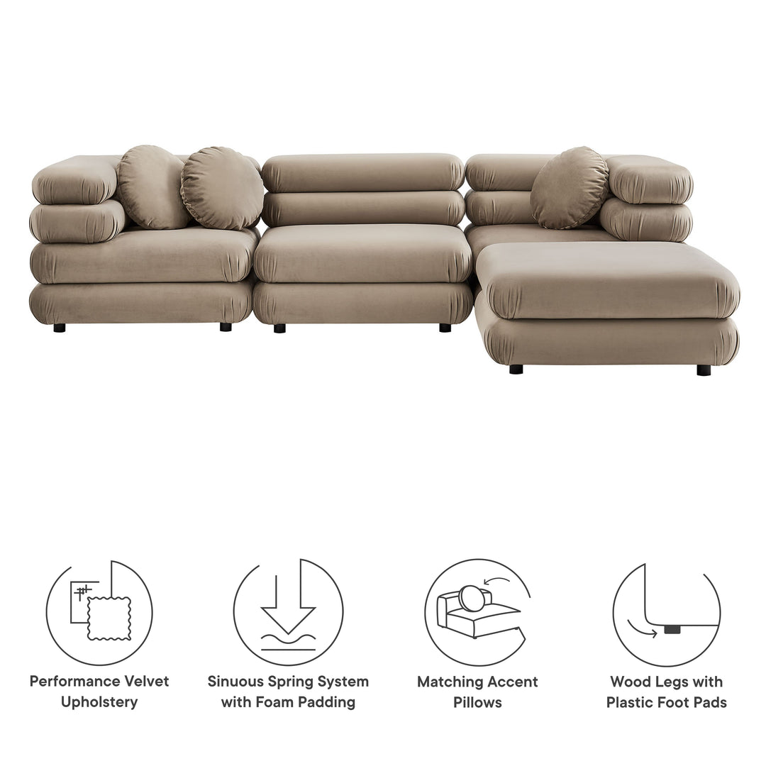 Joyous 4-Piece Modular Performance Velvet Sectional Sofa