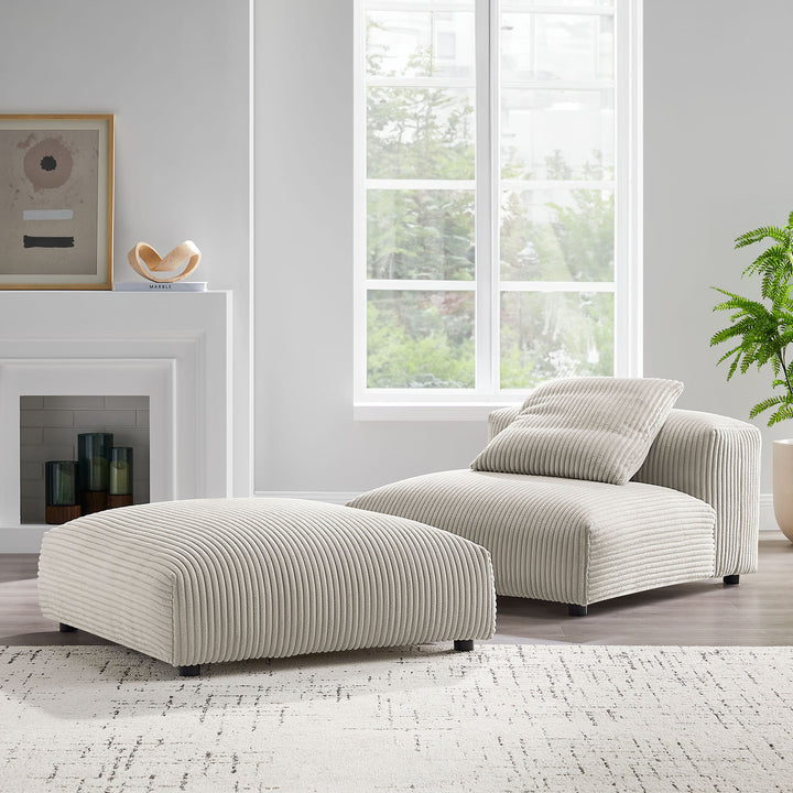 Serenity Modular Corduroy Upholstered Armless Chair and Ottoman Set