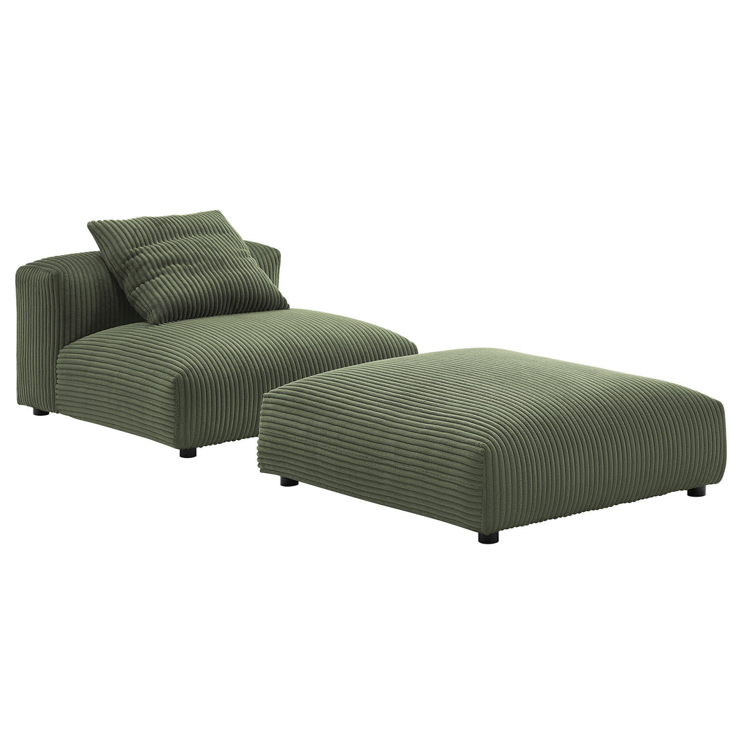 Serenity Modular Corduroy Upholstered Armless Chair and Ottoman Set