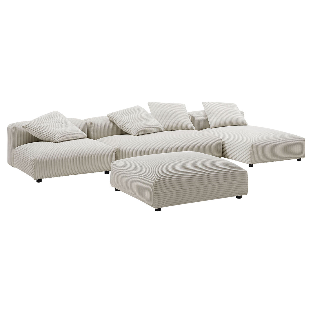 Serenity 4-Piece Modular Corduroy Upholstered Sectional Sofa With Ottoman