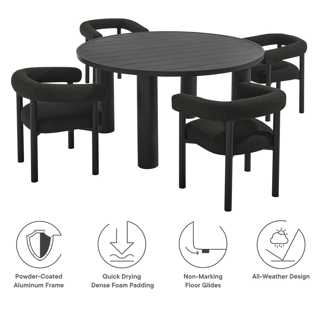 Nova 5-Piece Round Outdoor Patio Aluminum Dining Table and Chairs Set