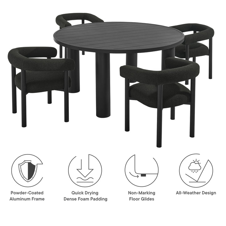 Nova 5-Piece Round Outdoor Patio Aluminum Dining Table and Chairs Set