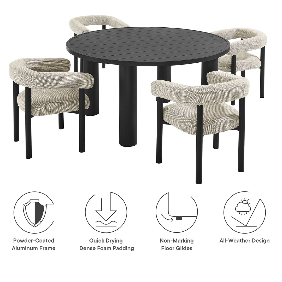 Nova 5-Piece Round Outdoor Patio Aluminum Dining Table and Chairs Set