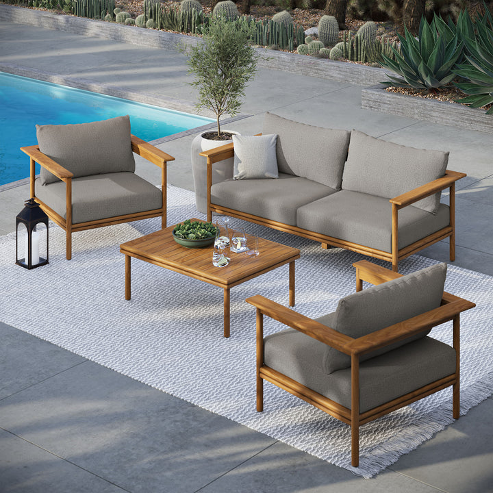 Walden 4-Piece Outdoor Patio Teak Wood Furniture Set