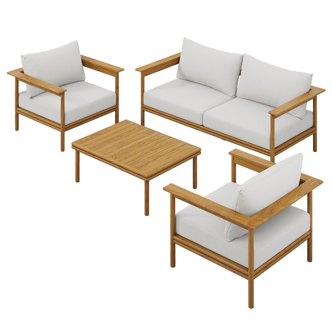 Walden 4-Piece Outdoor Patio Teak Wood Furniture Set