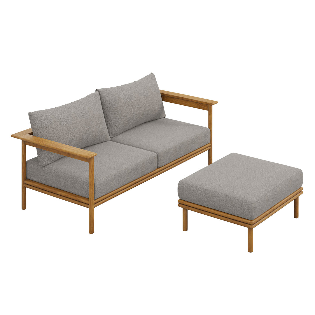 Walden 2-Piece Outdoor Patio Teak Wood Sofa and Ottoman Set