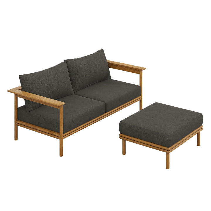 Walden 2-Piece Outdoor Patio Teak Wood Sofa and Ottoman Set