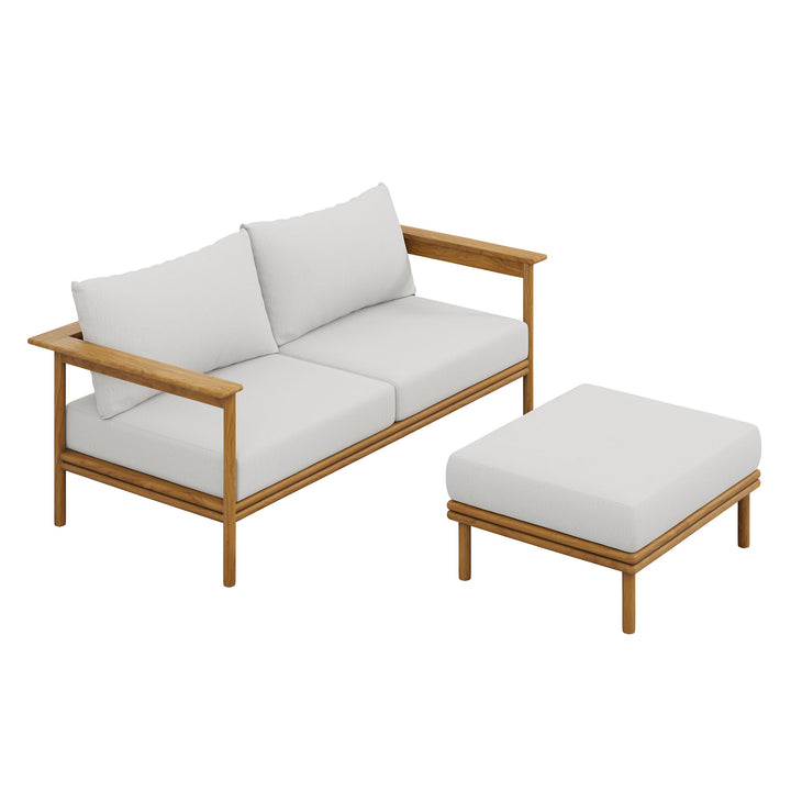 Walden 2-Piece Outdoor Patio Teak Wood Sofa and Ottoman Set