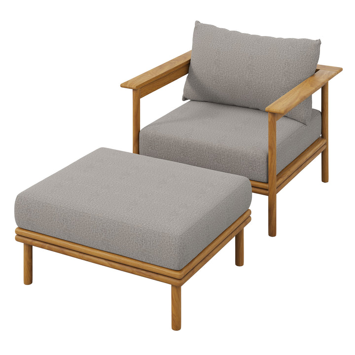 Willow Outdoor Patio Teak Wood Armchair and Ottoman Set