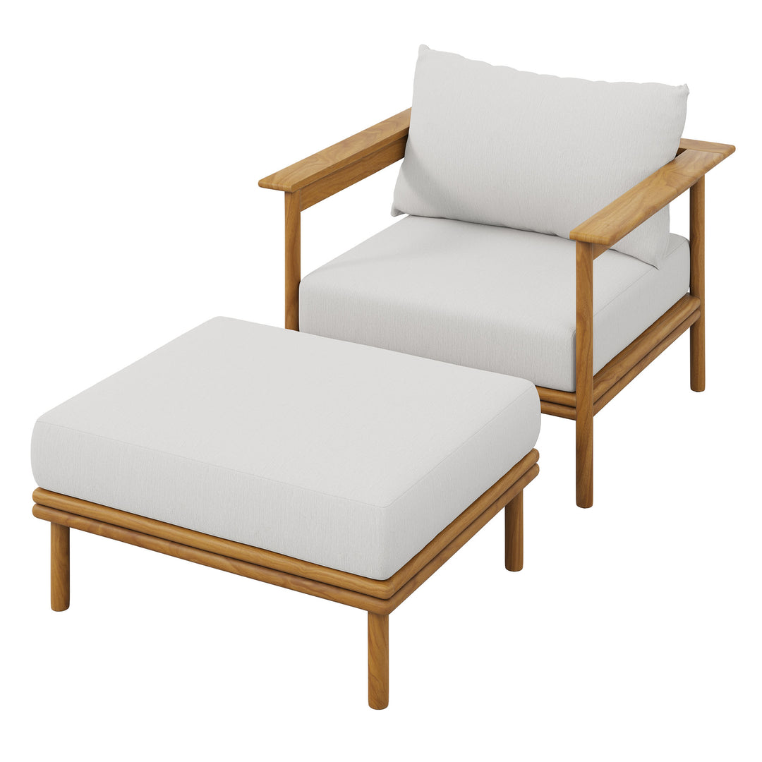 Willow Outdoor Patio Teak Wood Armchair and Ottoman Set