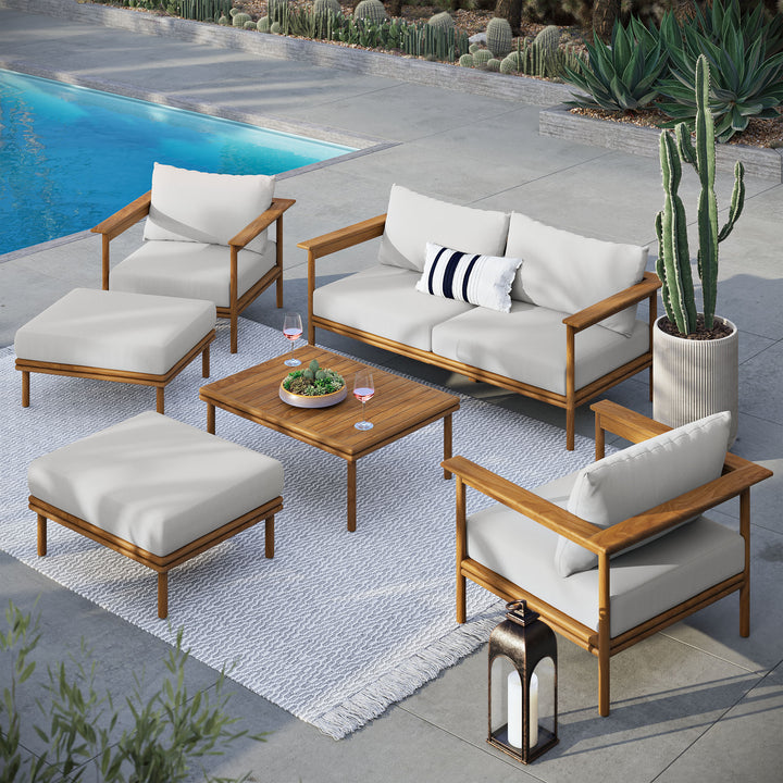 Willow 6-Piece Outdoor Patio Teak Wood Furniture Set