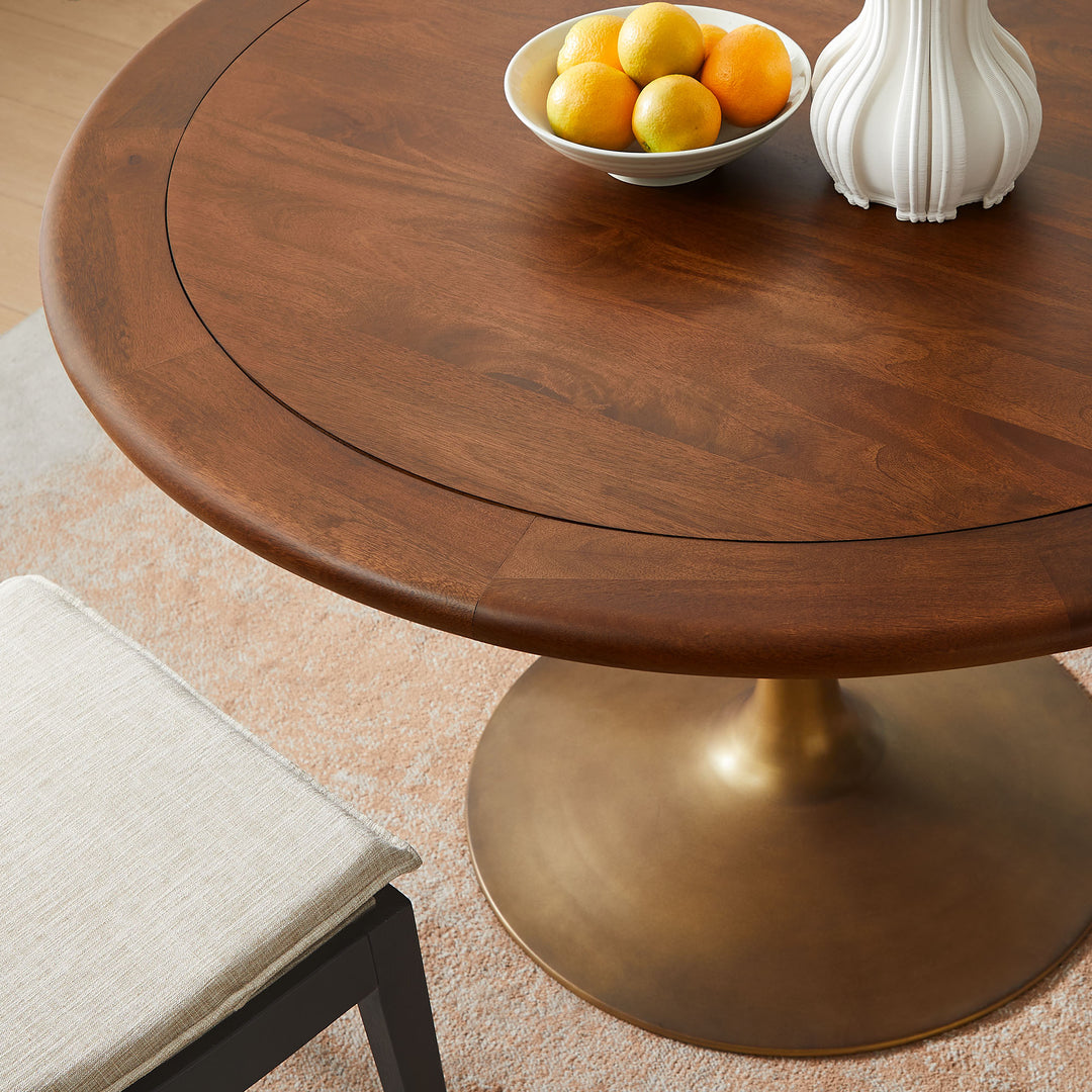 Luna 48" Round Pedestal Solid Wood and Metal Dining Table