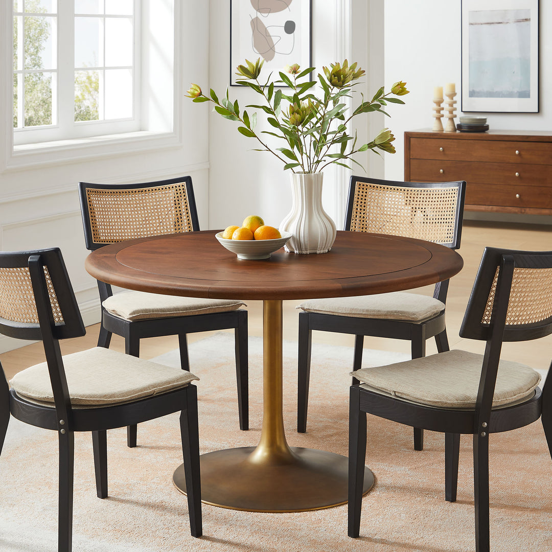 Luna 48" Round Pedestal Solid Wood and Metal Dining Table