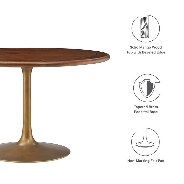 Luna 48" Round Pedestal Solid Wood and Metal Dining Table