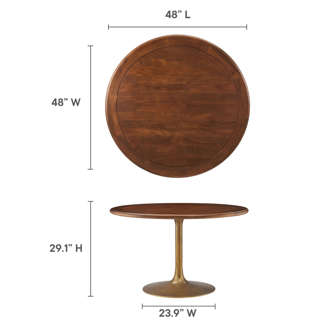 Luna 48" Round Pedestal Solid Wood and Metal Dining Table