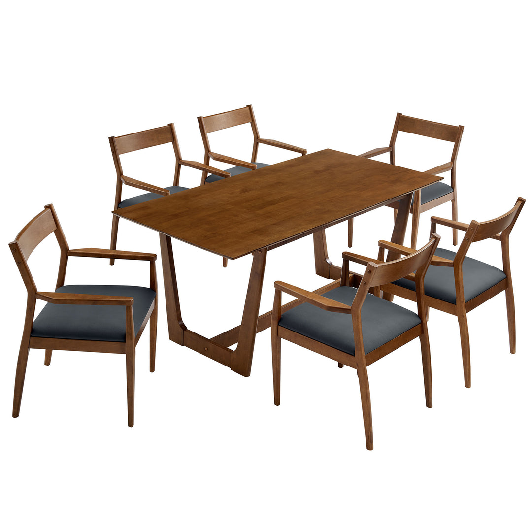 Sonata 7-Piece Wood Dining Set with Vegan Leather Armchairs