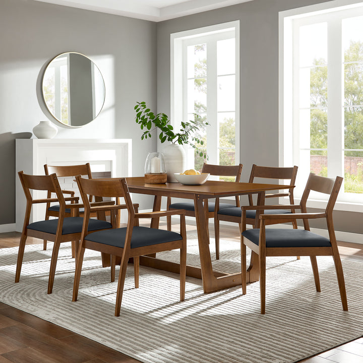 Sonata 7-Piece Wood Dining Set with Vegan Leather Armchairs