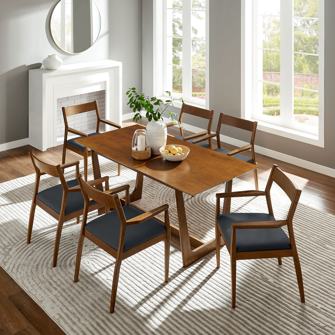 Sonata 7-Piece Wood Dining Set with Vegan Leather Armchairs