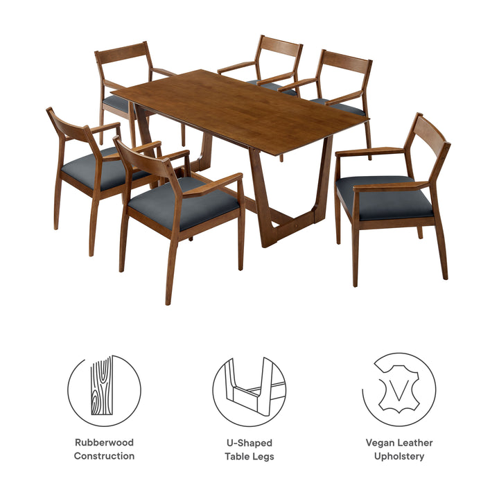 Sonata 7-Piece Wood Dining Set with Vegan Leather Armchairs