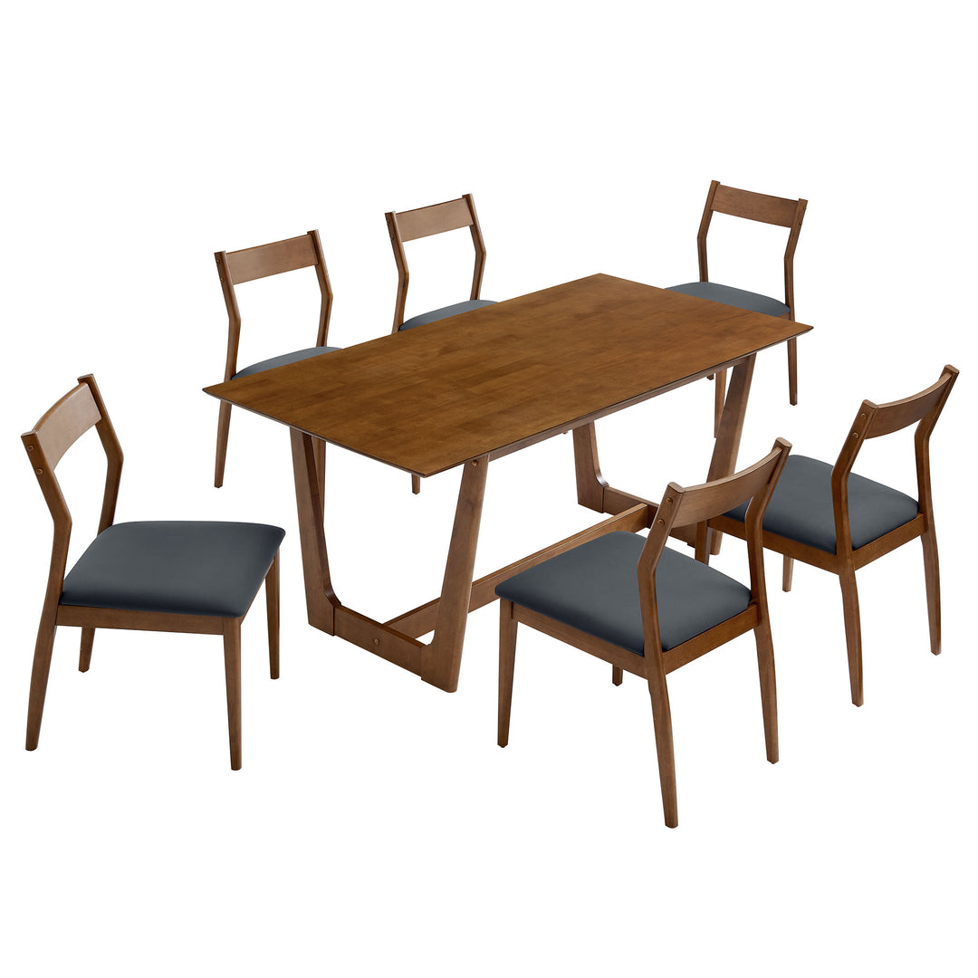 Sheridan 7-Piece Solid Dining Set with Vegan Leather Side Seats