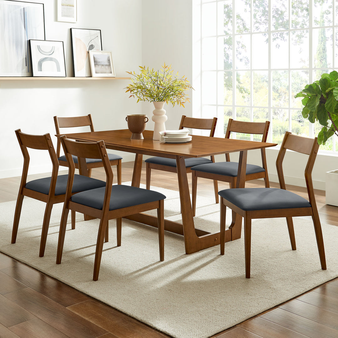 Sheridan 7-Piece Solid Dining Set with Vegan Leather Side Seats